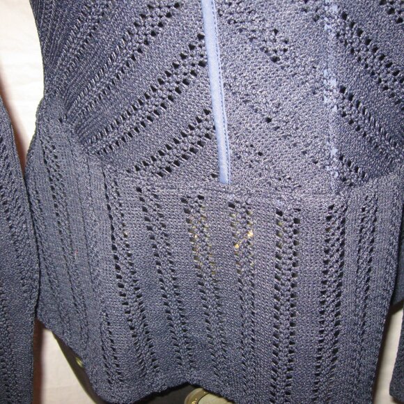 BCBG MAX AZARIA Crochet Crossover S Cut Out V Neck Navy Blue Sweater Top… - Picture 3 of 6